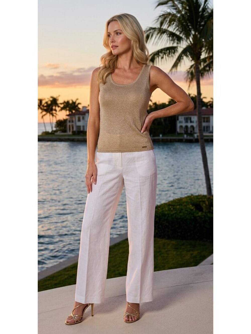 NWT Salvatore Ferragamo Women's S Gold Pink Metallic Shimmer Knit Tank - Italy